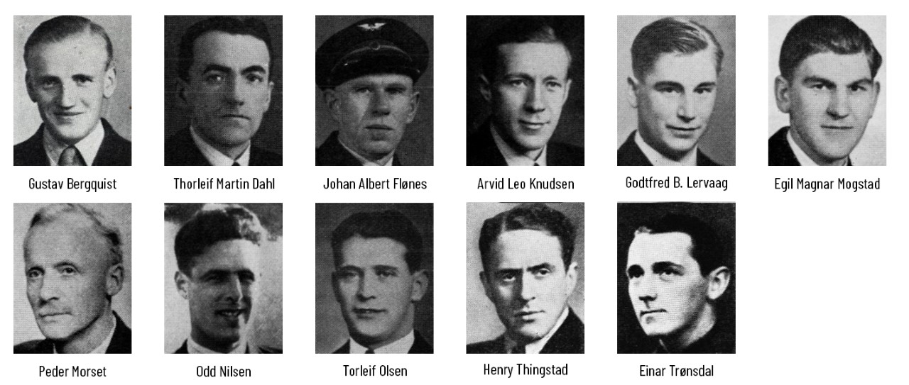 Portretter av de som ble henrettet 19. mai 1943. Alle, unntatt Peder Morset, var tilknyttet Thingstad-gruppa.